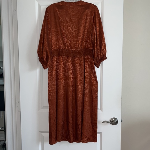 Sandra Darren Women’s Satin Jacquard Midi Dress Size 10 – Rust, Long Sleeve - Picture 5 of 5